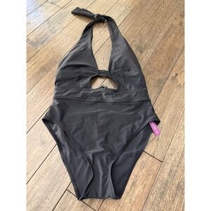 Adore Me One Piece Swimsuit Women M Black Halter Cutout Monokini ADM47 NEW